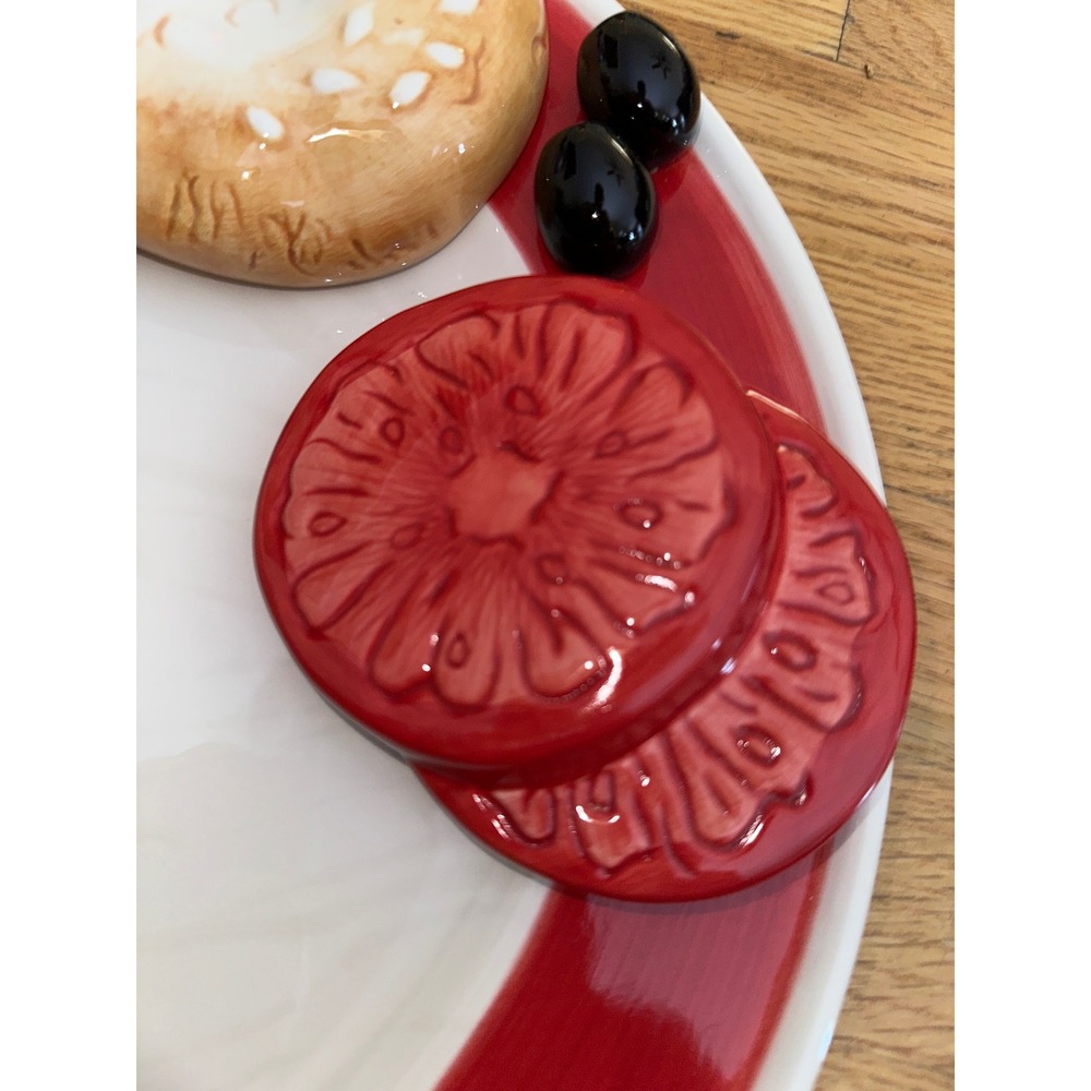 LOTUS Home Trends ETC Appetizer Plate Bagel Olive Tomato Onion Red Trimmed 2006 - Picture 2 of 8